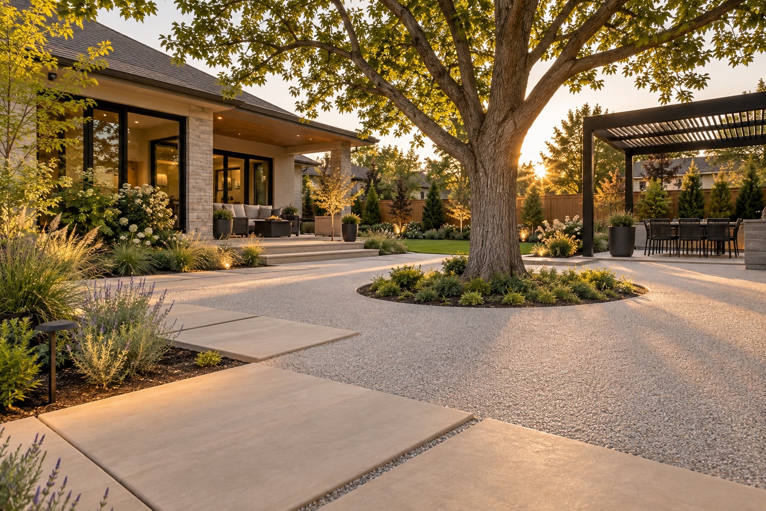 Colorado design concept: paver insets and tree surrounds