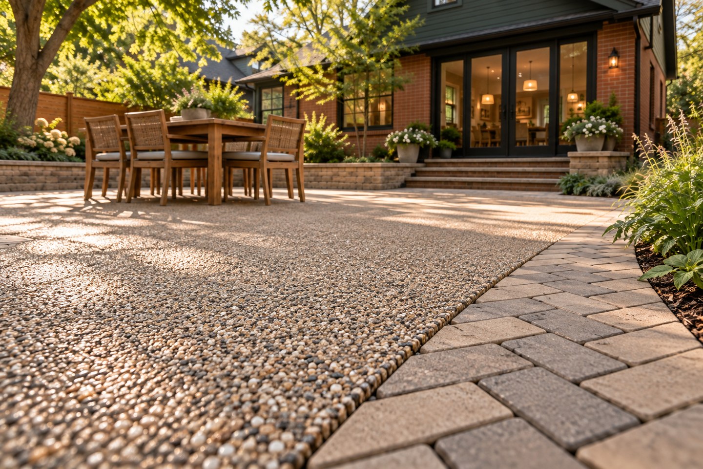 Colorado design visualization: Boulder herringbone courtyard, detail view