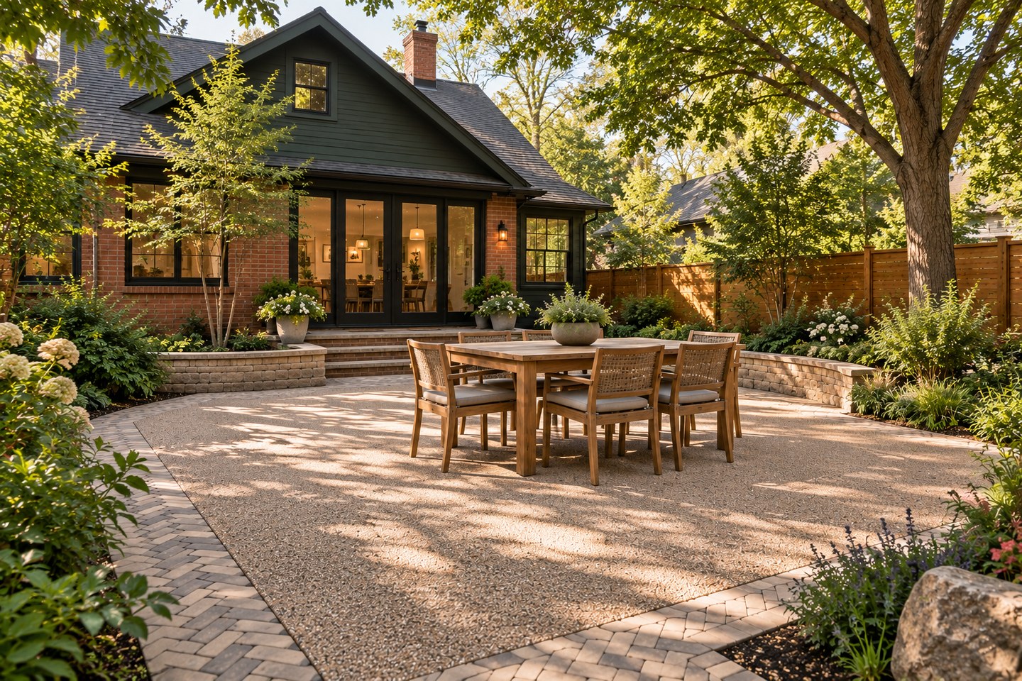 Colorado design visualization: Boulder herringbone courtyard, reverse view