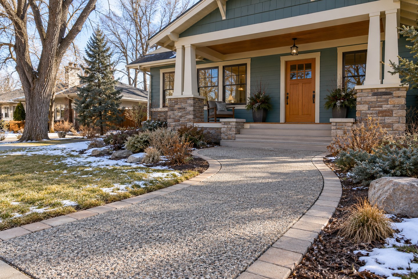 Colorado design visualization: Golden entry walkway, wide view