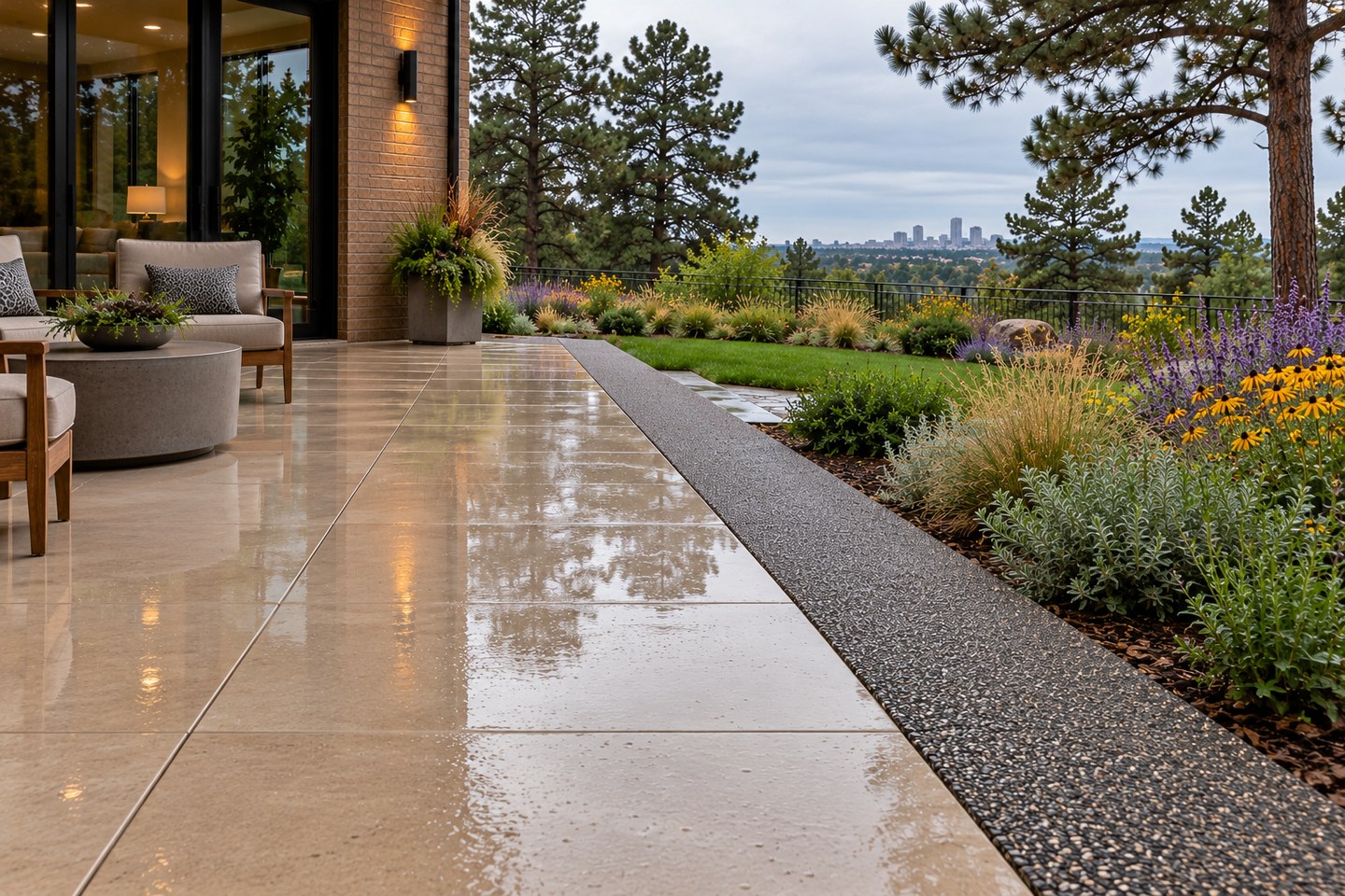 Colorado design visualization: Hilltop flush drainage detail, reverse view