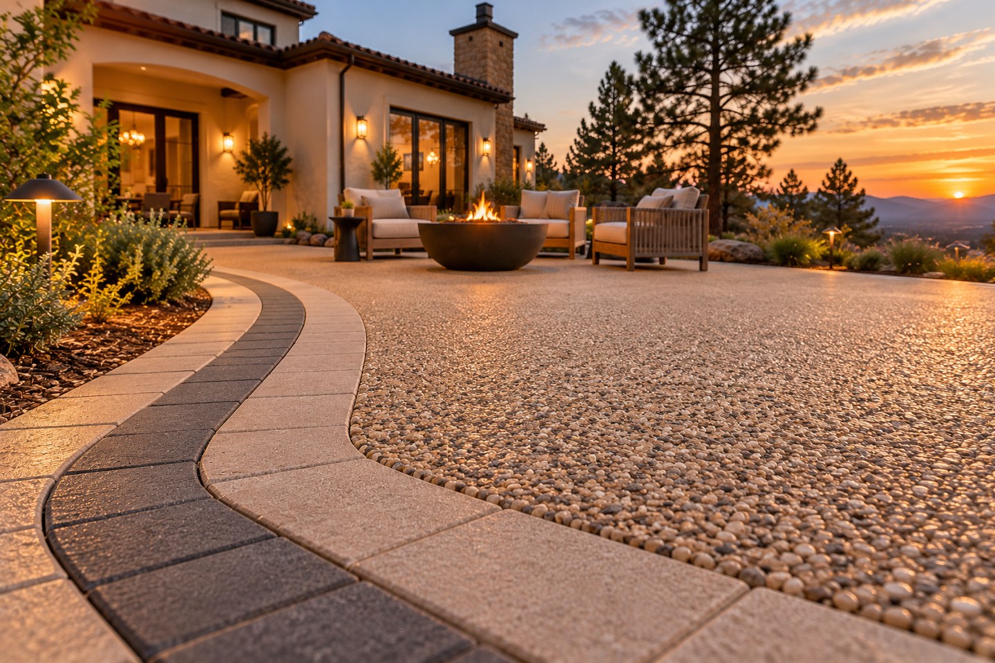 Colorado design visualization: Ravenna curved paver border, detail view