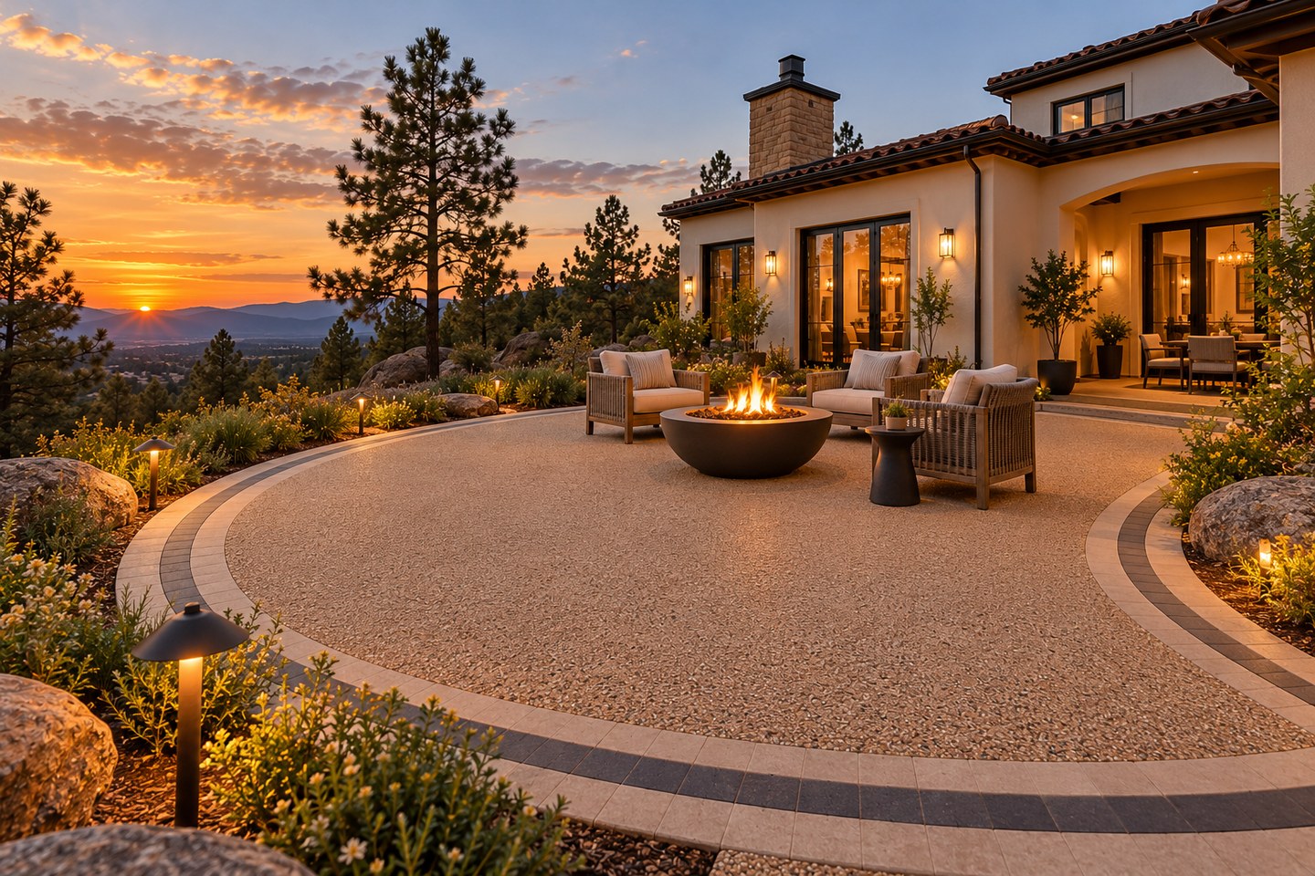 Colorado design visualization: Ravenna curved paver border, reverse view