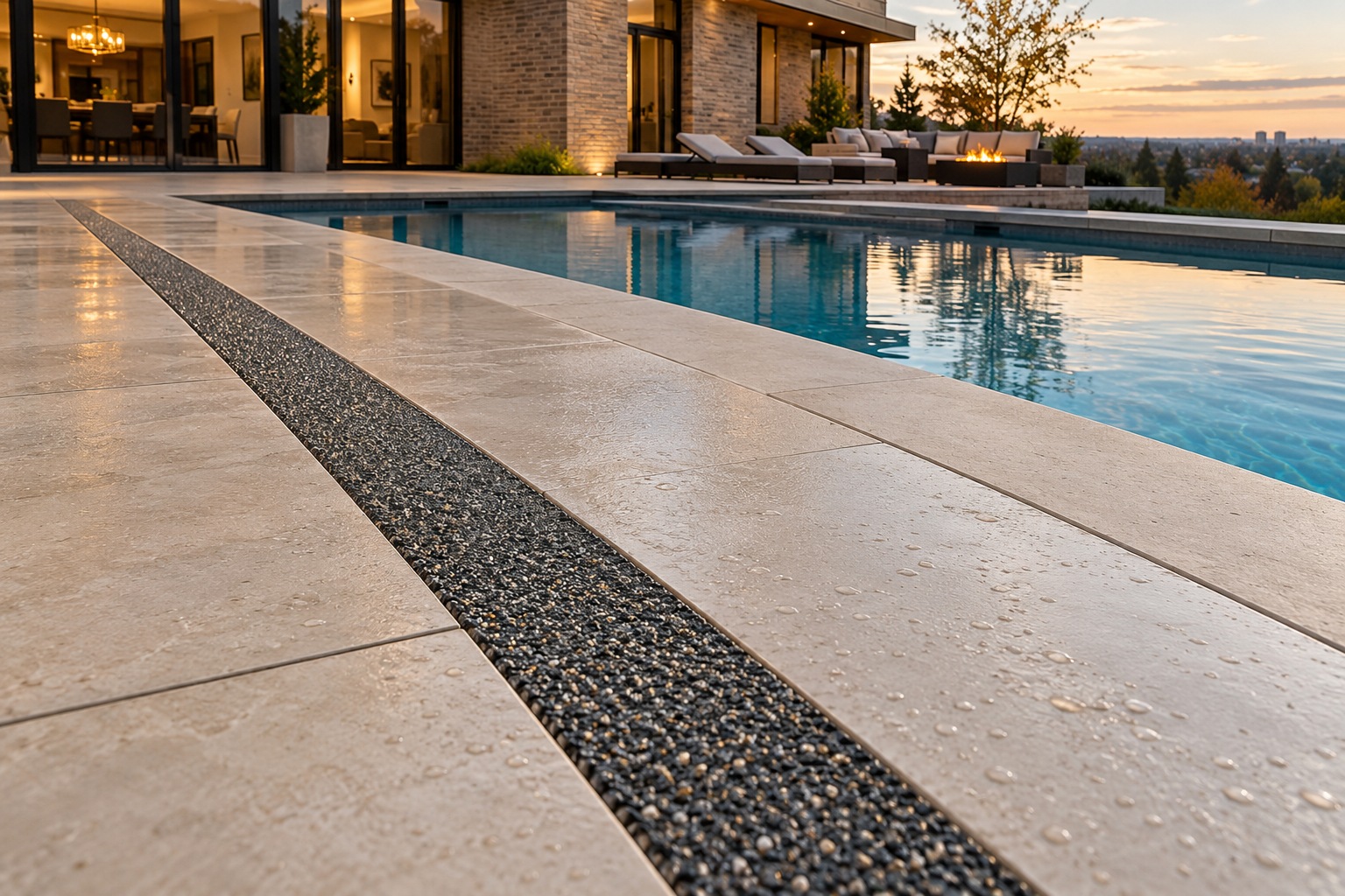 Colorado design concept: Flush porcelain pool-deck drainage